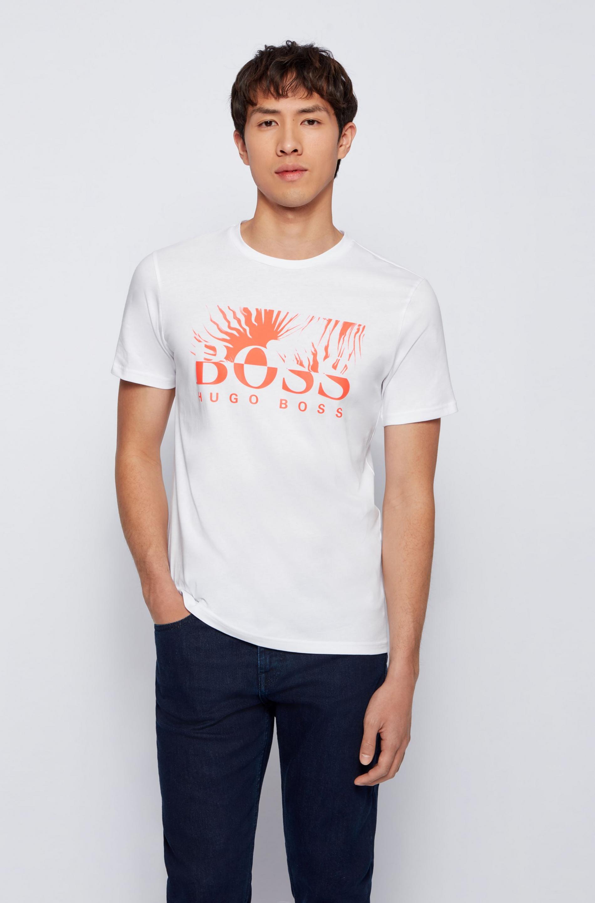 BOSS Hommes TLogo 21 T-Shirt en Coton avec Logo imprimé Selon différentes Techniques